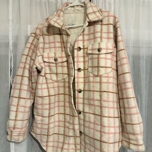 Joie Cream and Pink Plaid Utility Jacket